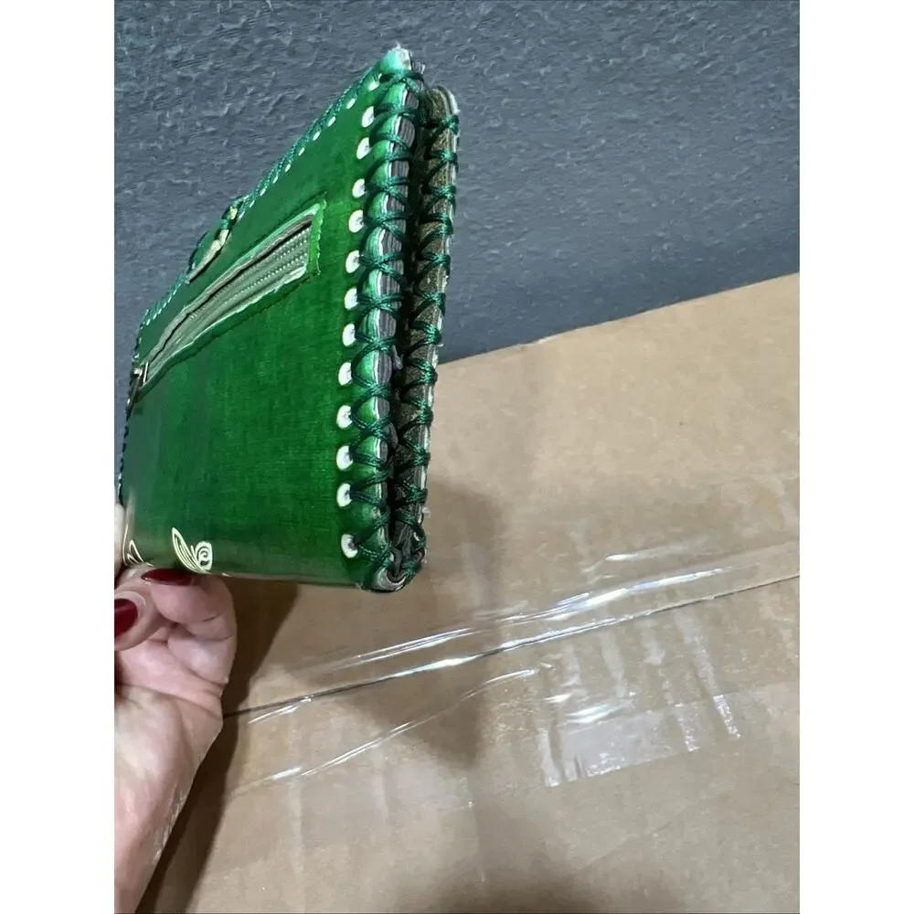 Vintage Boho-Chic & Western Tooled Aesthetic Floral Green Wallet
